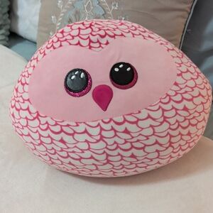 Pink and White Stuffed Owl Toy